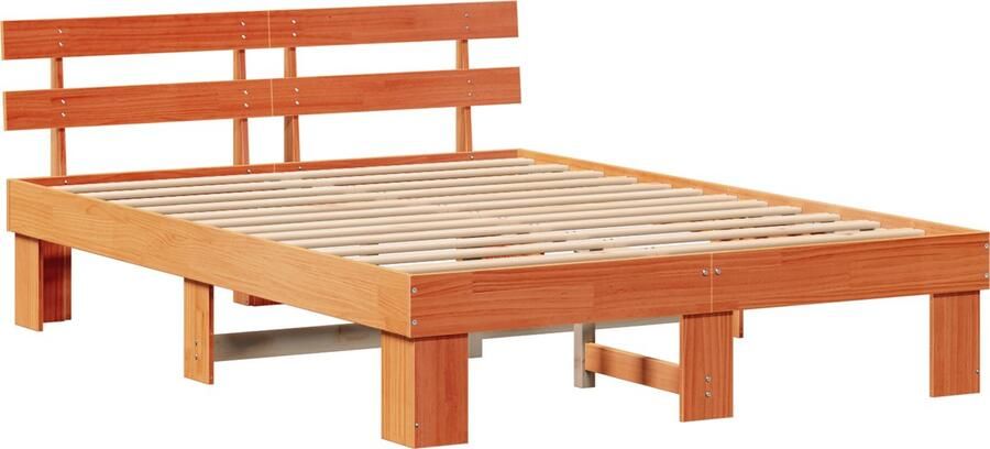 VidaXL Bedframe met Hoofdbord Gewaxed Bruin 150x200 cm Massief Grenenhout