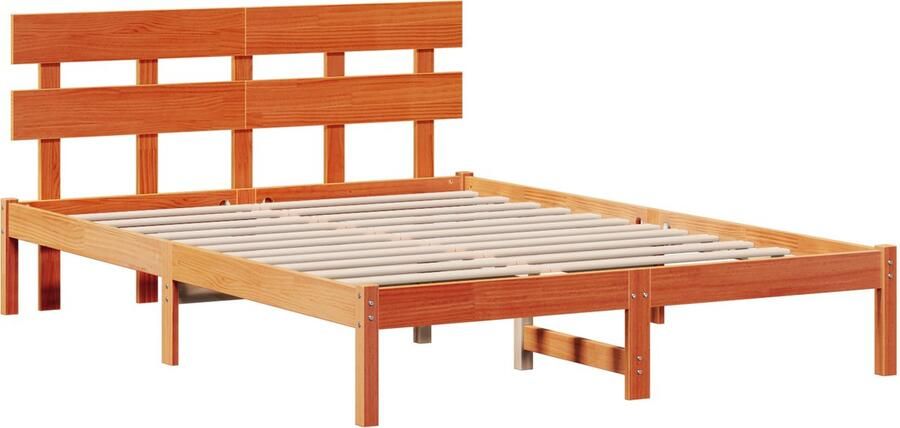 VidaXL Bedframe met Hoofdbord Gewaxte Bruin 160x200 cm Massief Hout Grenen