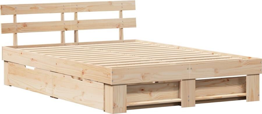 VidaXL Bedframe met lade met hoofdeinde met opslag Bruin 160 x 200 cm Massief grenenhout