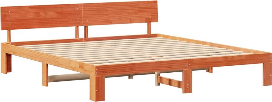 VidaXL Bedframe met hoofdbord gewaxd bruin 200x200 cm massief grenenhout