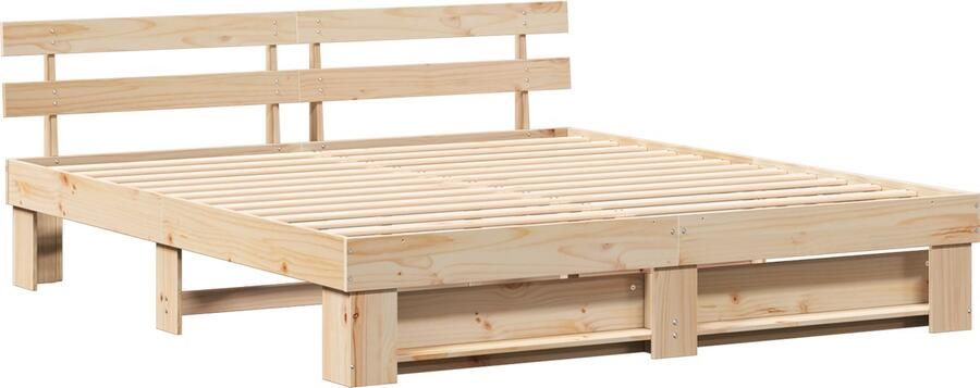 VidaXL Bedframe met hoofdeinde Bruin 200 x 200 cm Massief grenenhout