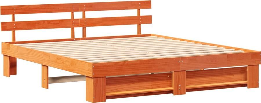 VidaXL Bedframe met hoofdeinde Bruin 200 x 200 cm Massief grenenhout