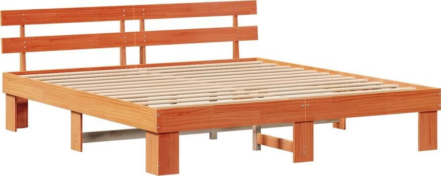 VidaXL Bedframe met Hoofdeinde Gewaxed Bruin 200x200 cm Massief Grenenhout