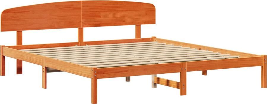 VidaXL Bedframe met hoofdbord Waxbruin 200x200 cm van massief grenenhout