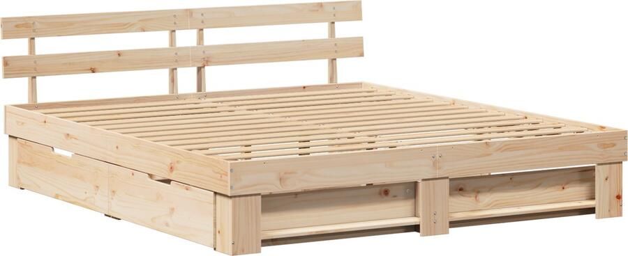 VidaXL Bedframe met lade met hoofdeinde met opslag Bruin 180 x 200 cm Massief grenenhout