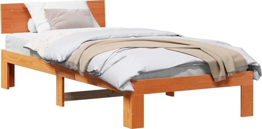 VidaXL Bedframe met Hoofdbord Wax Bruin 90x190 cm Massief Grenenhout - Foto 2