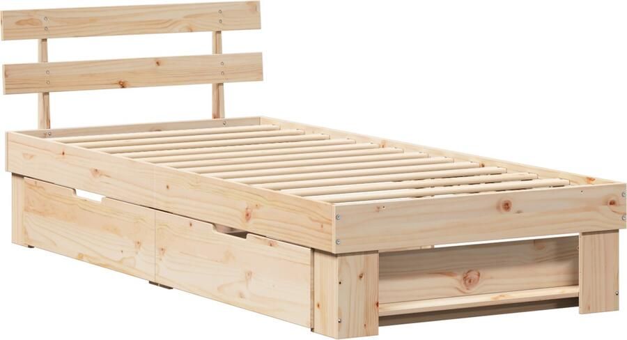 VidaXL Bedframe met lade met hoofdeinde met opslag Bruin 75 x 190 cm Massief grenenhout