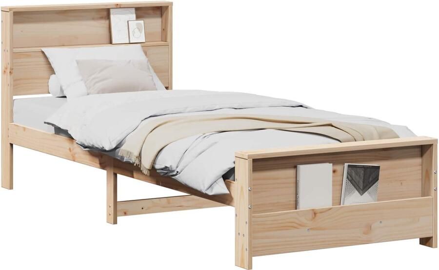 VidaXL Bedframe met hoofdeinde Bruin 90 x 190 cm Massief grenenhout - Foto 2