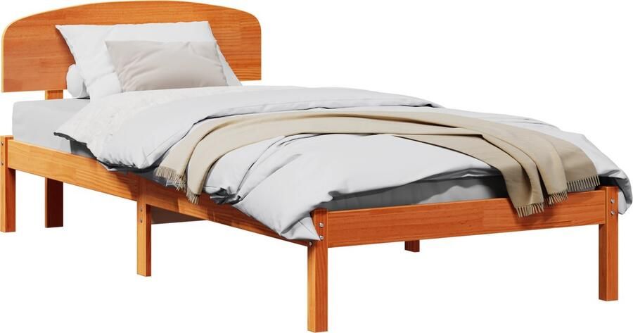 VidaXL Bedombouw met Hoofdbord Gewaxte Bruin 90x200 cm Massief Grenenhout - Foto 2