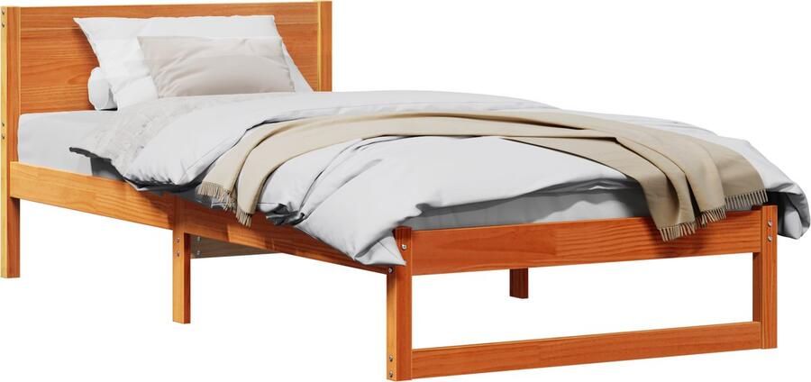 VidaXL Bedframe met Hoofdeinde Wax Bruin 100x200 cm Massief Hout Van Den
