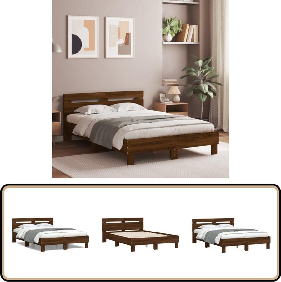 VidaXL Bedframe met hoofdeinde bruin eikenkleur 120x190 cm