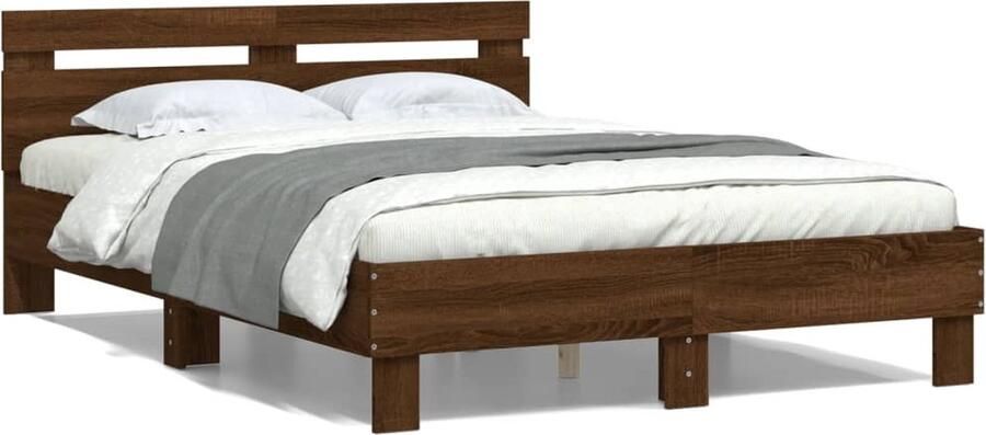 VidaXL -Bedframe-met-hoofdeinde-bruin-eikenkleurig-120x190-cm - Foto 2