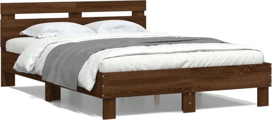 VidaXL -Bedframe-met-hoofdeinde-bruin-eikenkleurig-135x190-cm - Foto 2