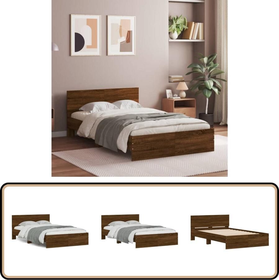 VidaXL Bedframe met hoofdeinde bruin eikenkleur 135x190 cm