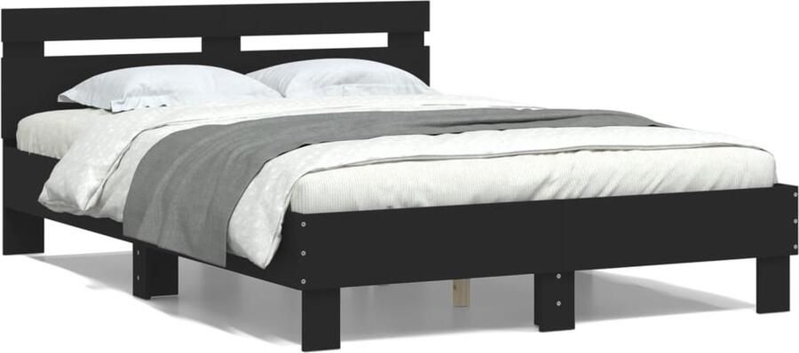 VidaXL -Bedframe-met-hoofdeinde-bruin-eikenkleurig-135x190-cm - Foto 2