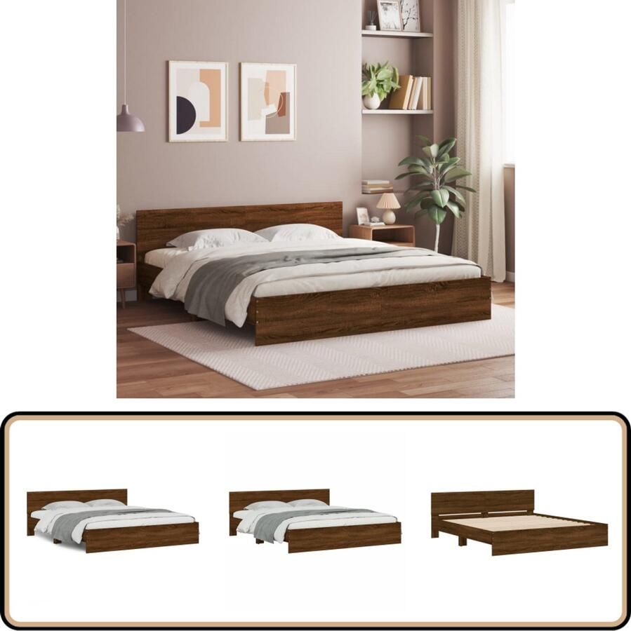VidaXL Slaapcomfort Bruin Houten Bed Frame Bedframe met hoofdeinde bruin eikenkleur 180x200 cm Tweepersoons Bed Boxspring Bed King Size Bed