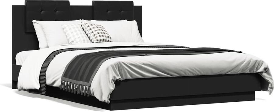 VidaXL -Bedframe-met-hoofdeinde-bruin-eikenkleurig-135x190-cm - Foto 3