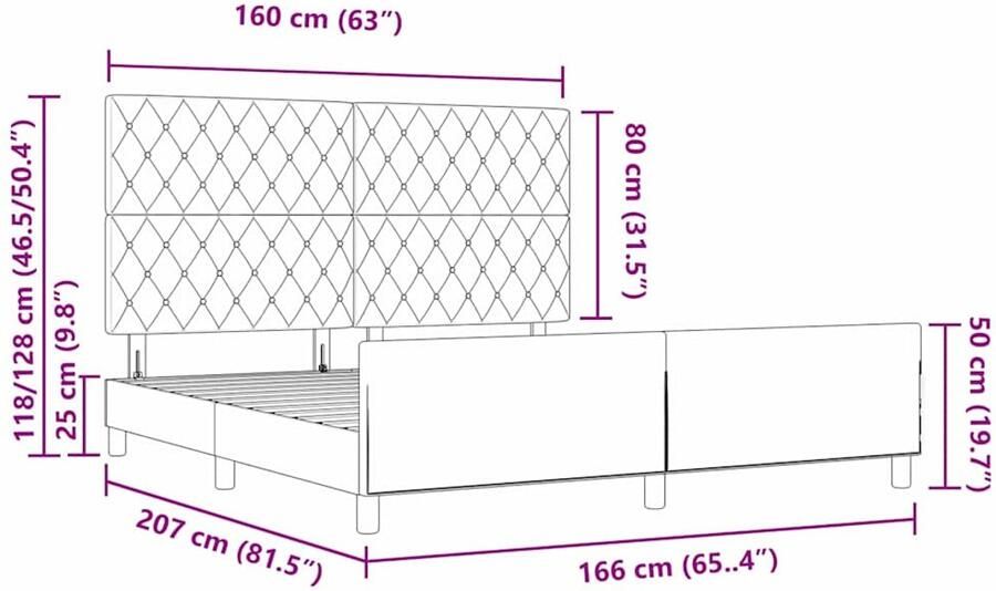 VidaXL Bed Frame Donkergrijs Fluweel 160 x 200 cm Duurzaam Bed Frame