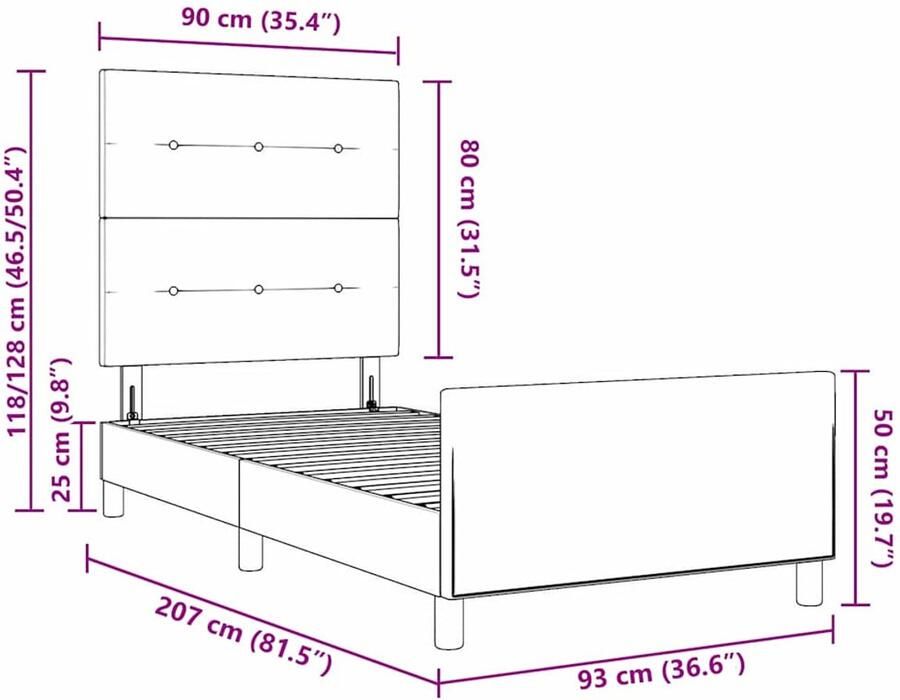 VidaXL Bedframe met hoofdeinde Donkergrijs 90 x 200 cm Fluweel - Foto 2