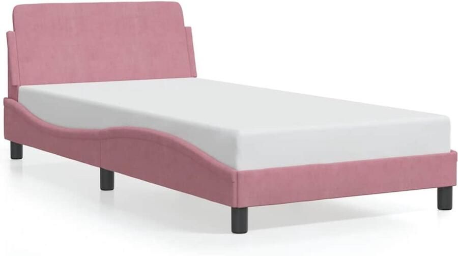 VidaXL Bedframe met hoofdeinde zonder matras 100x200 cm fluweel roze - Foto 3