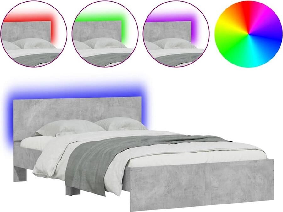VidaXL Bedframe met hoofdeinde en LED betongrijs 120x200 cm