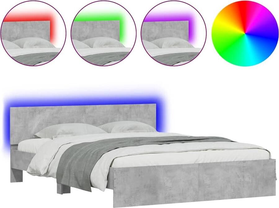 VidaXL Bedframe met hoofdeinde en LED betongrijs 150x200 cm