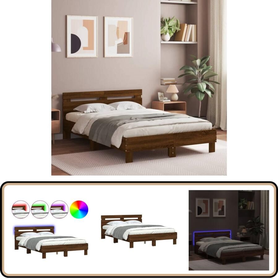 VidaXL Bedframe met hoofdeinde en LED bruin eikenkleur 120x200 cm