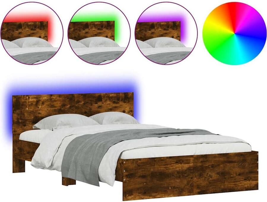 VidaXL Bedframe met hoofdeinde en LED gerookt eikenkleurig 120x200 cm