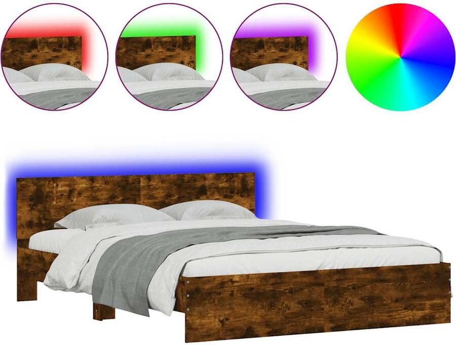 VidaXL Bedframe met hoofdeinde en LED gerookt eikenkleurig 150x200 cm