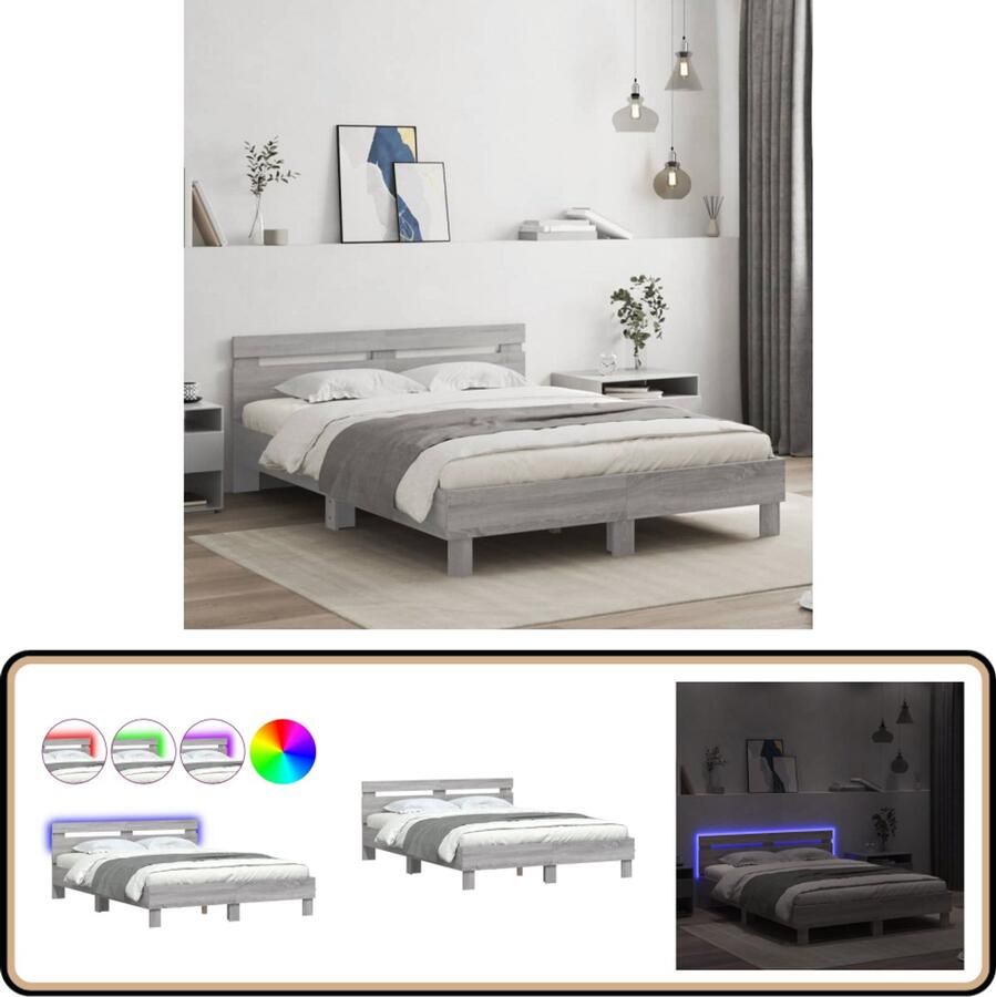 VidaXL Bedframe met hoofdeinde en LED grijs sonoma eiken 140x200 cm