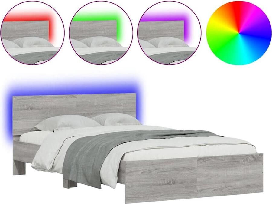 VidaXL Bedframe met hoofdeinde en LED grijs sonoma eiken 120x190 cm