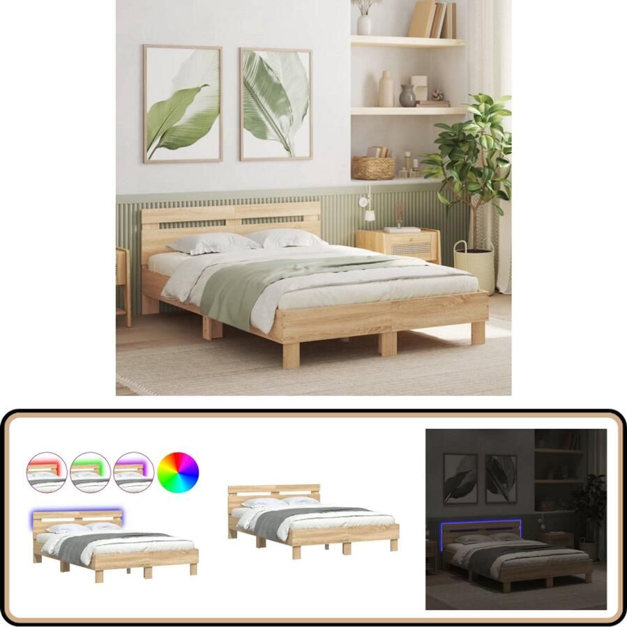 VidaXL Bedframe met hoofdeinde en LED sonoma eikenkleurig 120x190 cm