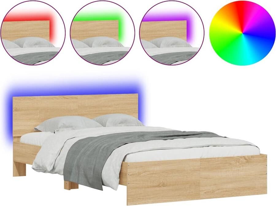 VidaXL Bedframe met hoofdeinde en LED sonoma eikenkleurig 120x190 cm