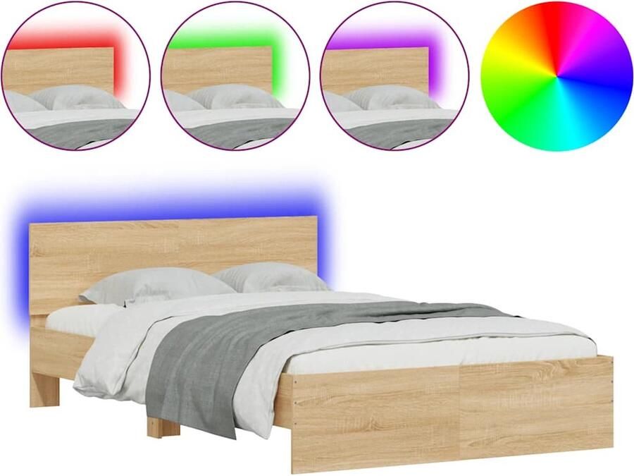 VidaXL Bedframe met hoofdeinde en LED sonoma eikenkleurig 120x200 cm