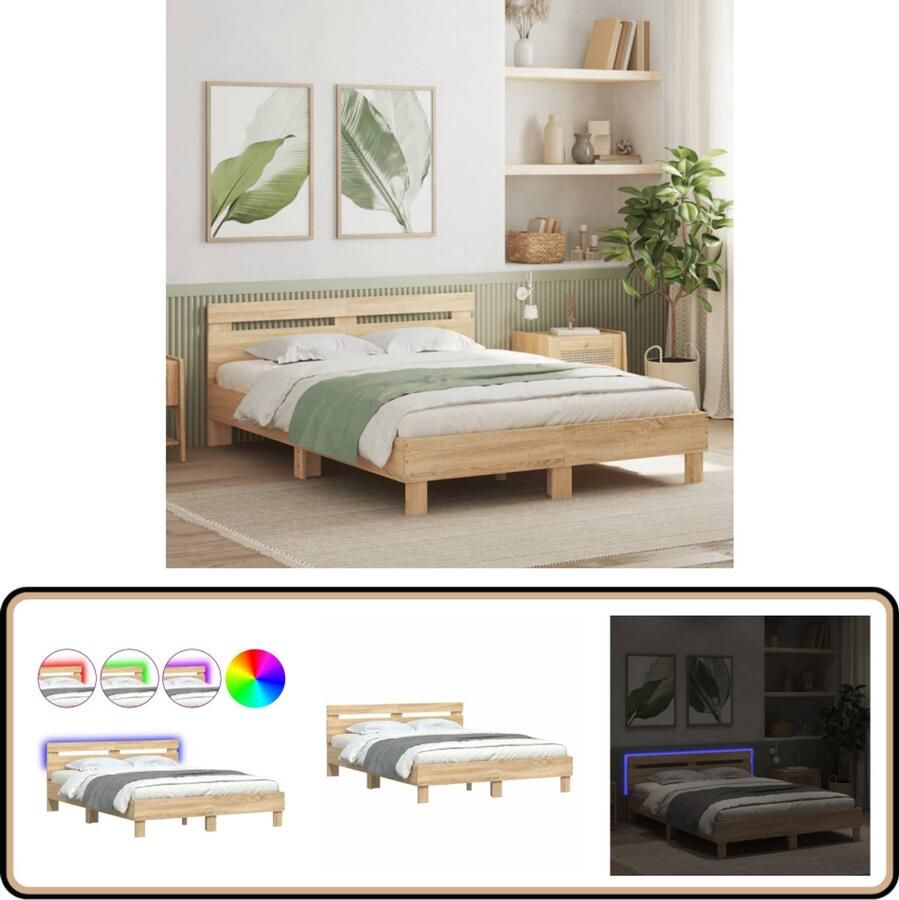 VidaXL Bedframe met hoofdeinde en LED sonoma eikenkleurig 150x200 cm