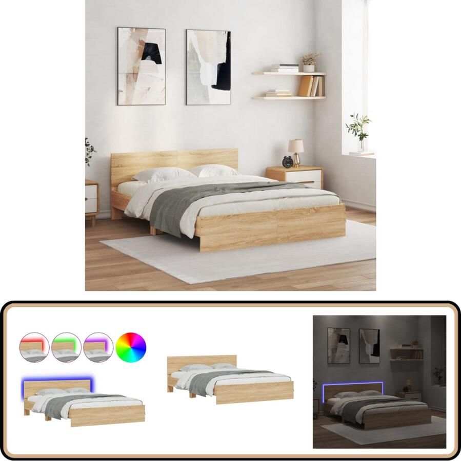 VidaXL Bedframe met hoofdeinde en LED sonoma eikenkleurig 150x200 cm
