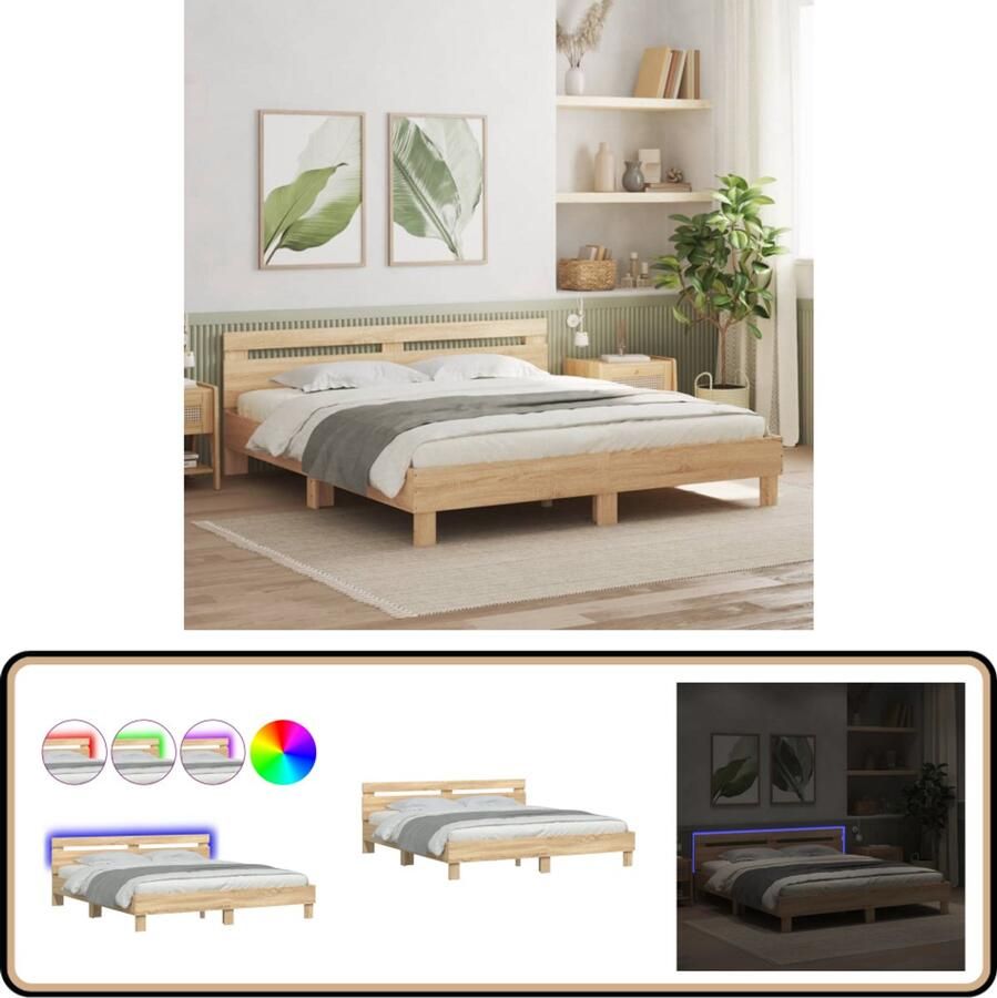 VidaXL Bedframe met hoofdeinde en LED sonoma eikenkleurig 180x200 cm