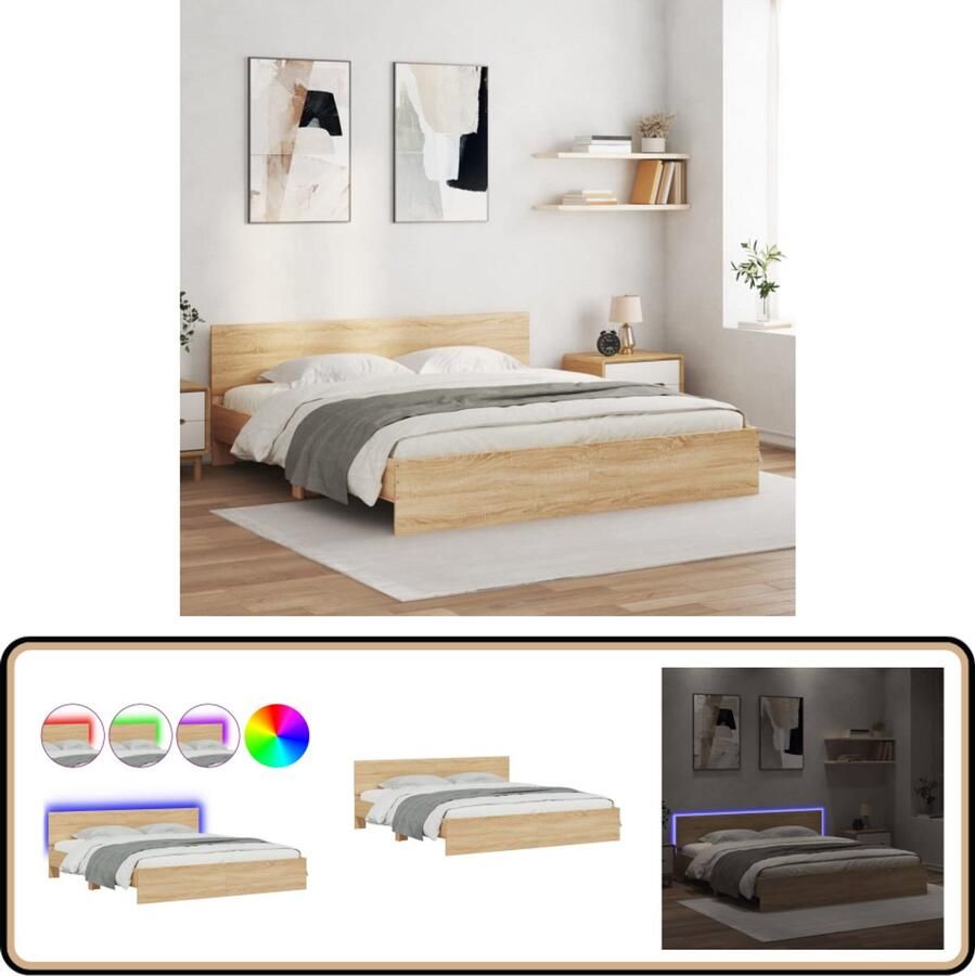 VidaXL Bedframe met hoofdeinde en LED sonoma eikenkleurig 180x200 cm