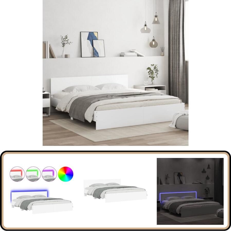 VidaXL Bedframe met hoofdeinde en LED-verlichting wit 200x200 cm
