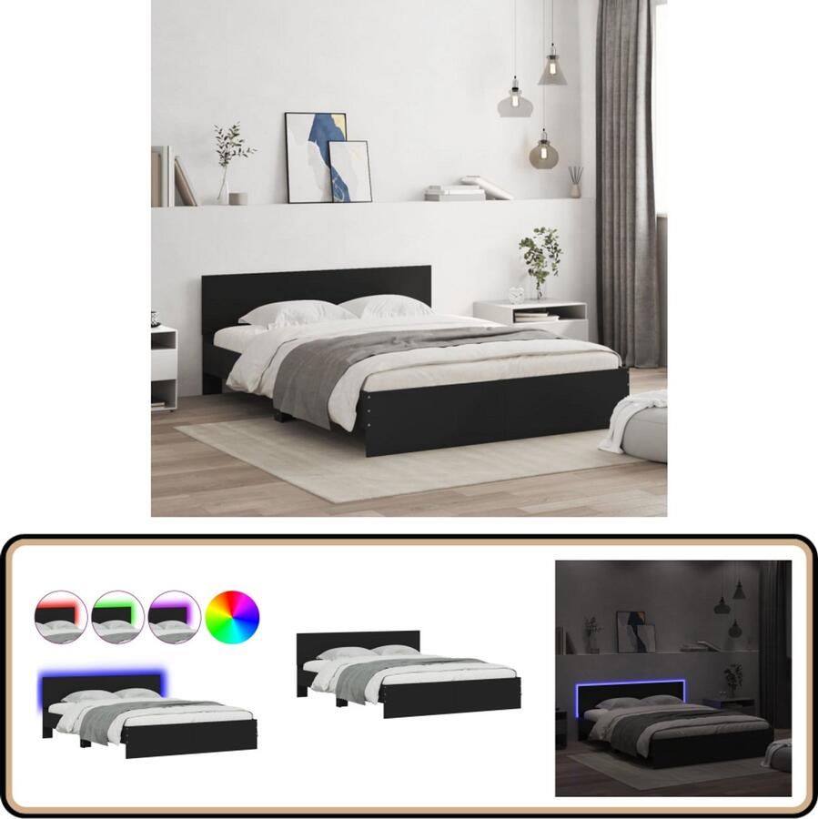 VidaXL Bedframe met hoofdeinde en LED-verlichting zwart 160x200 cm