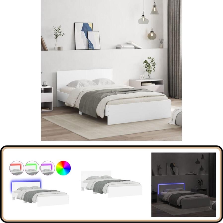 VidaXL Bedframe met hoofdeinde en LED wit 135x190 cm