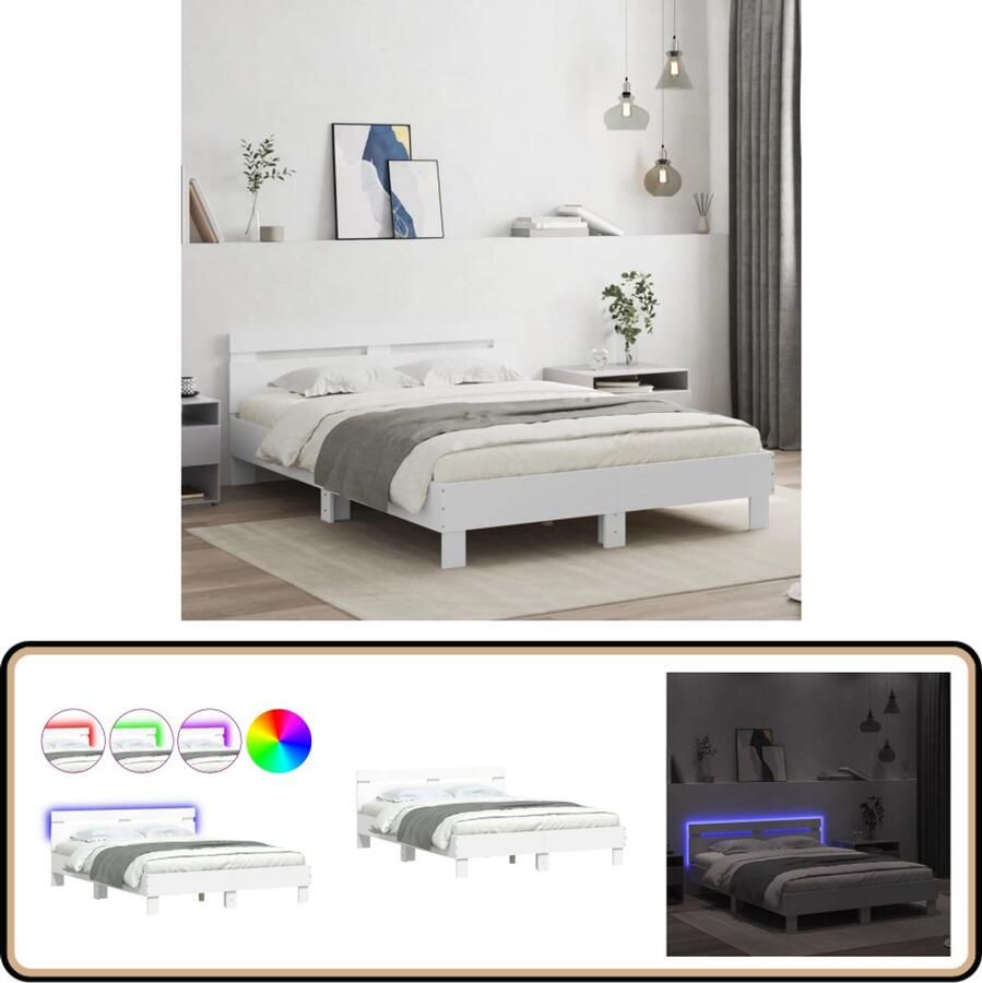 VidaXL Bedframe met hoofdeinde en LED wit 140x190 cm