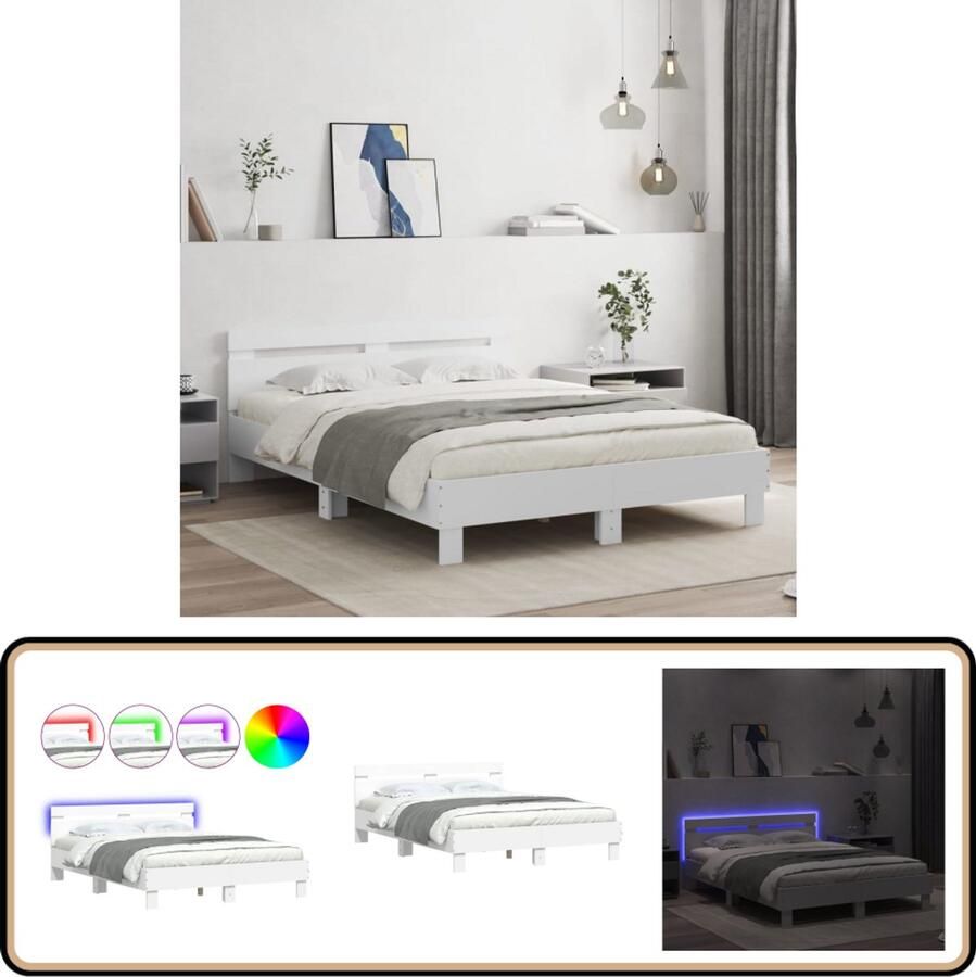VidaXL Bedframe met hoofdeinde en LED wit 140x200 cm
