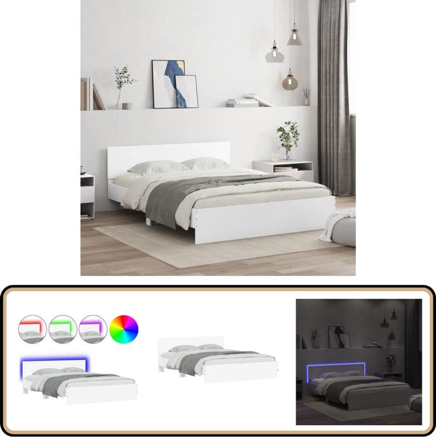 VidaXL Bedframe met hoofdeinde en LED wit 150x200 cm