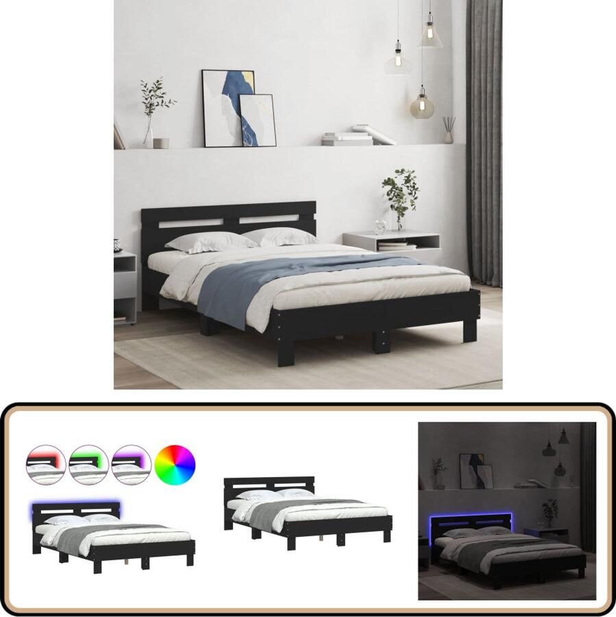 VidaXL Bedframe met hoofdeinde en LED zwart 120x190 cm