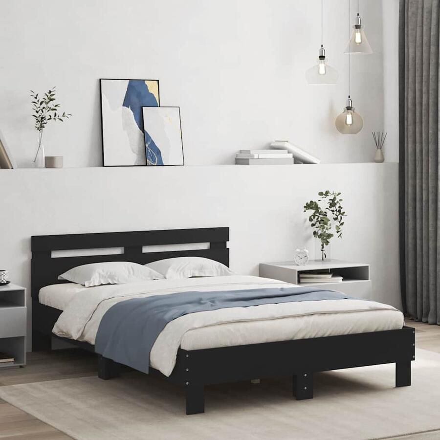 VidaXL -Bedframe-met-hoofdeinde-en-LED-zwart-135x190-cm - Foto 2