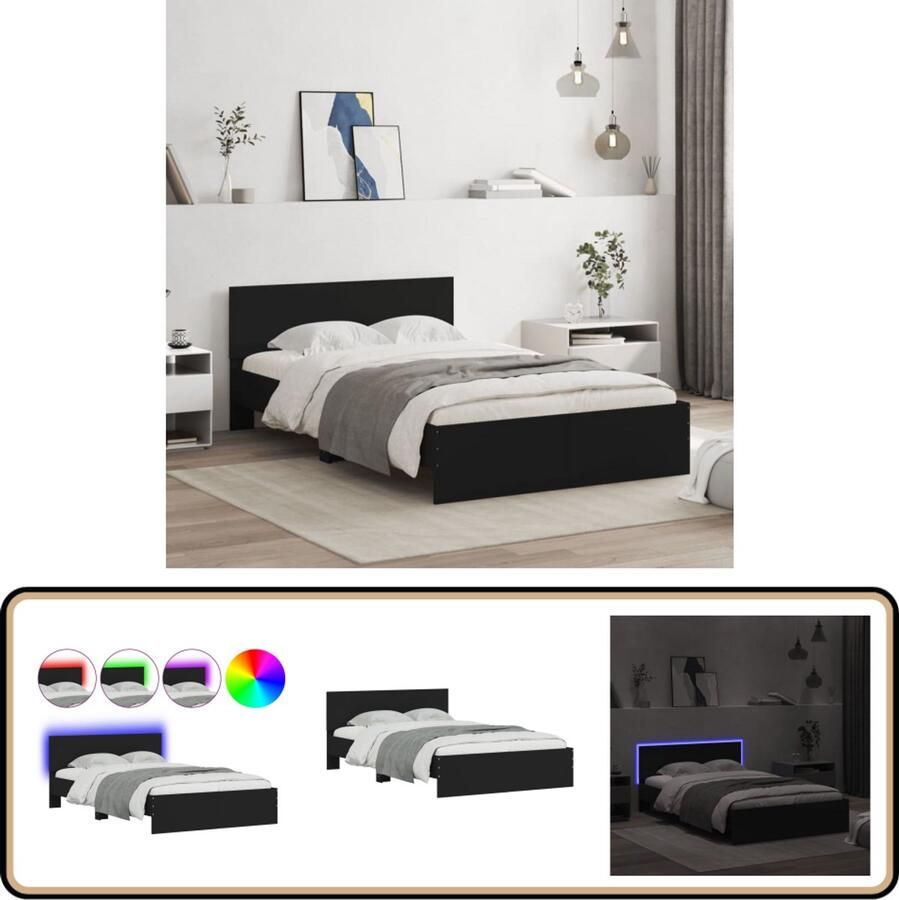 VidaXL Bedframe met hoofdeinde en LED zwart 135x190 cm