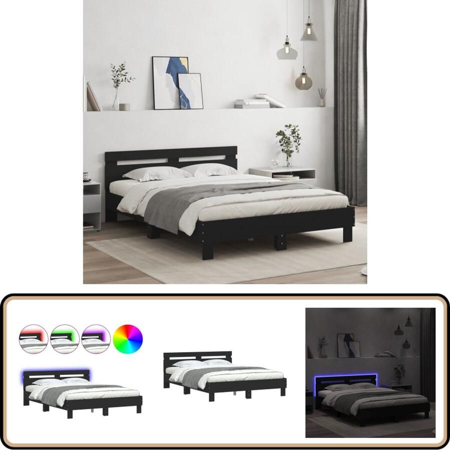 VidaXL Bedframe met hoofdeinde en LED zwart 140x200 cm