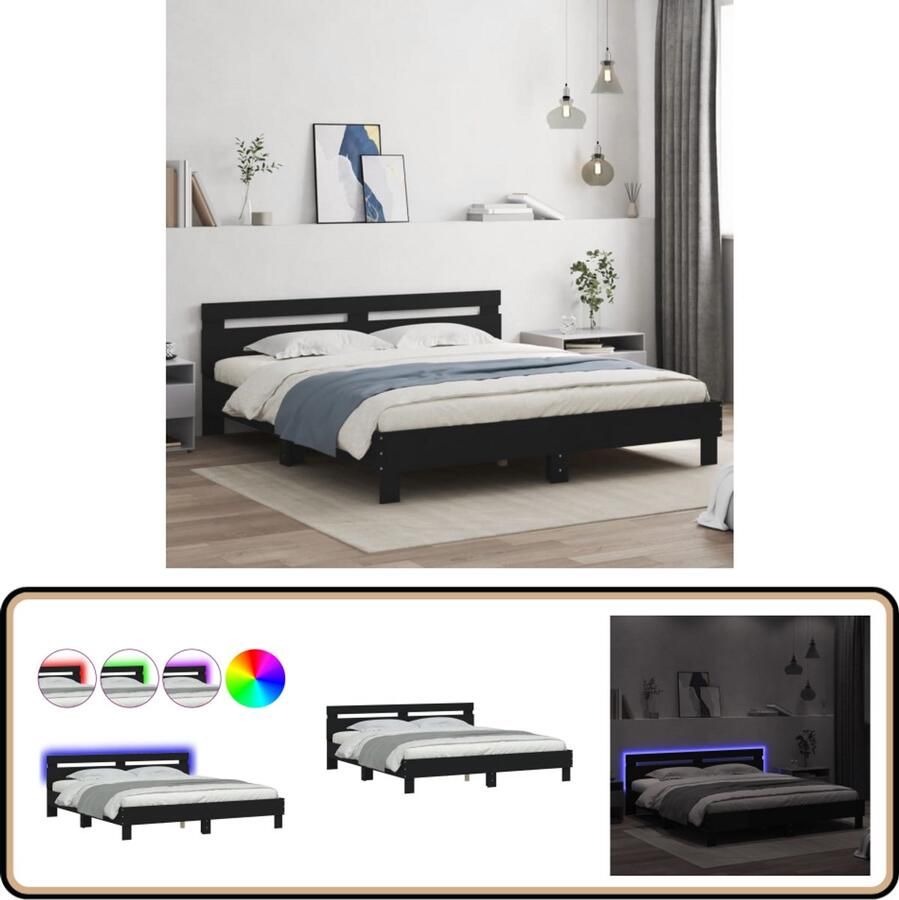 VidaXL Bedframe met hoofdeinde en LED zwart 180x200 cm
