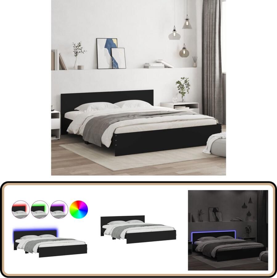 VidaXL Bedframe met hoofdeinde en LED zwart 180x200 cm